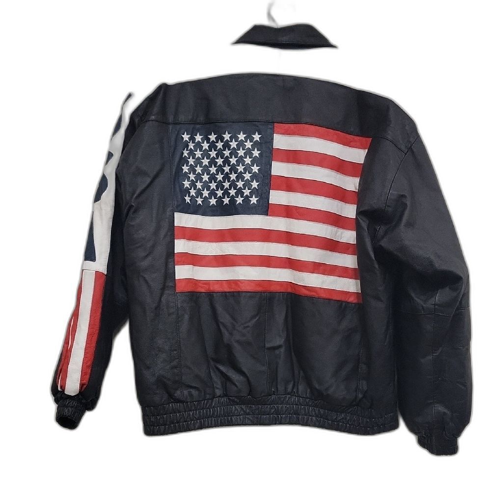 USA American Flag Leather Bomber Jacket